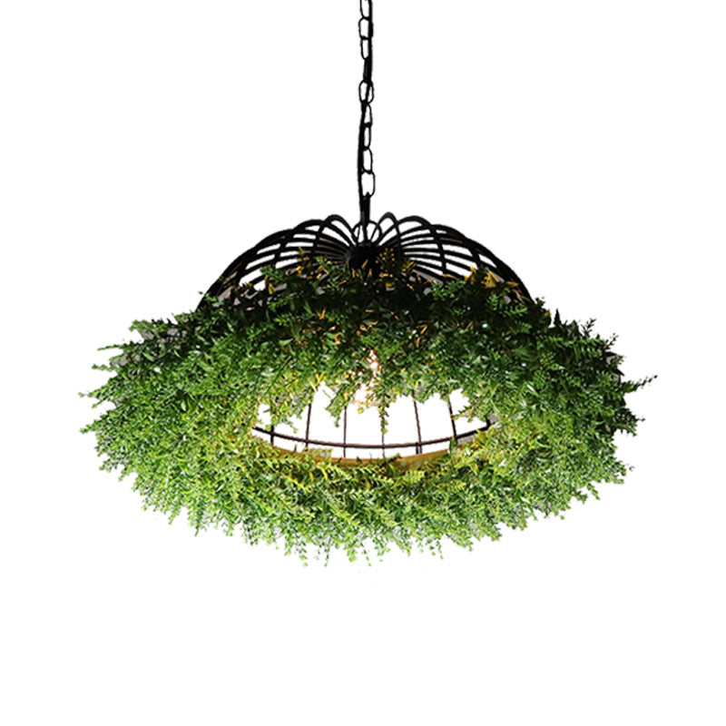 Purple/Green Antique Iron Ceiling Pendant with Plant Deco - 1 Head Hanging Light Fixture