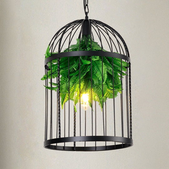 Iron Farmhouse Bird Cage Hanging Pendant Light With Plant Decor For Restaurants