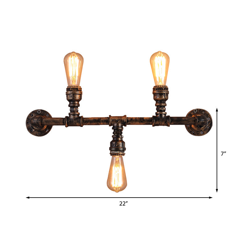 Vintage Pipe Design Metal Wall Sconce - 3 Bulb Living Room Light In Bronze