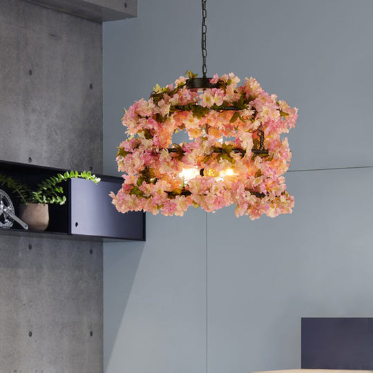 Flower Cage Pendant Chandelier - 5-Light Black Ceiling Fixture for Restaurants and Warehouses