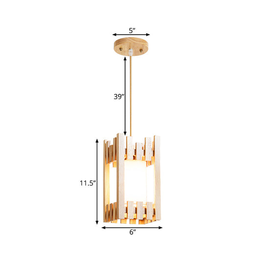 Bistro Pendant Light With Wood Cage Guard And Cylinder Shade