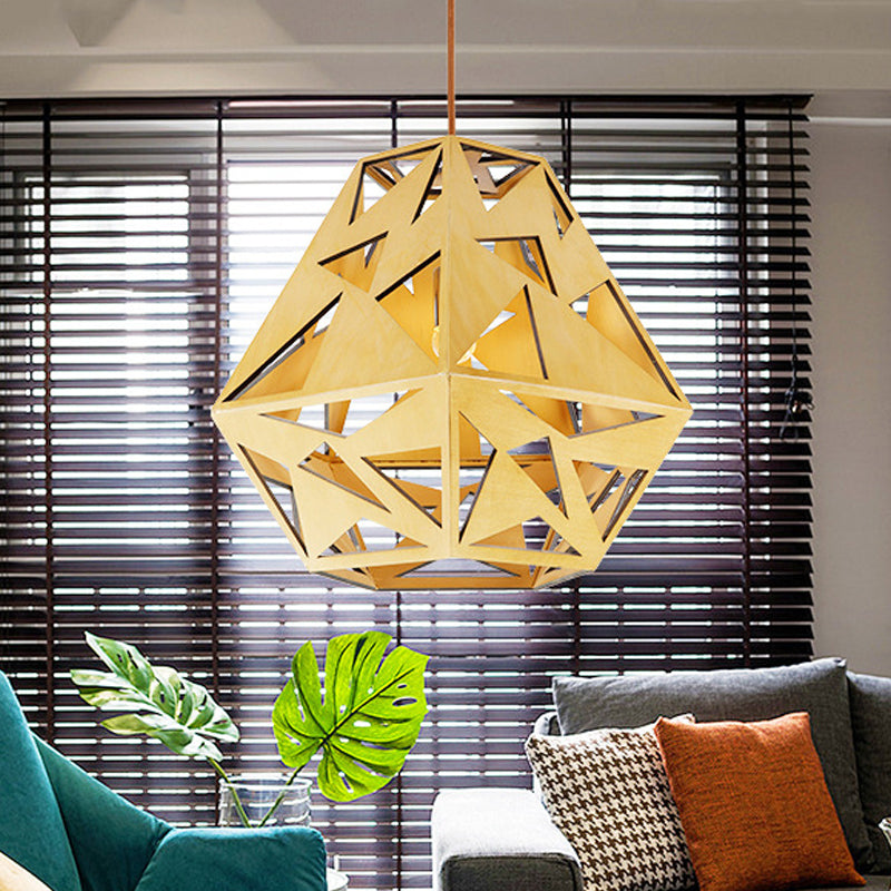 Asia Wood Triangle Cutout Hanging Light Fixture With 1 Bulb - Beige