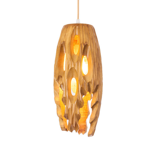 Bistro Lodge Pendant Ceiling Light - Cylindrical Cutouts Wood Finish