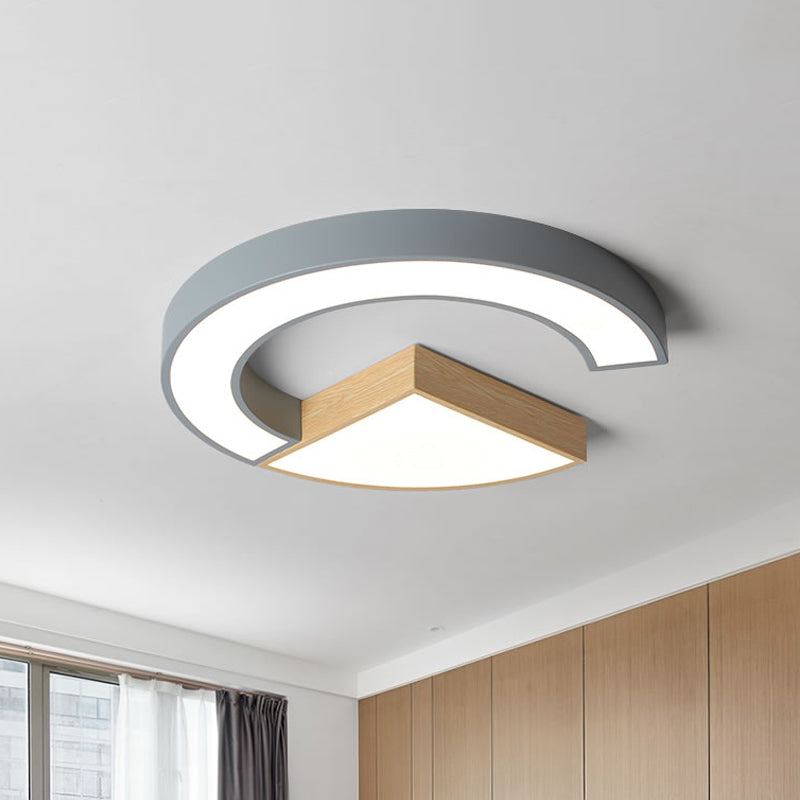 Nordic Green/Grey-Wood Arch And Sector Acrylic Ceiling Light - 16.5/20.5 Wide Led Flush Mount Lamp