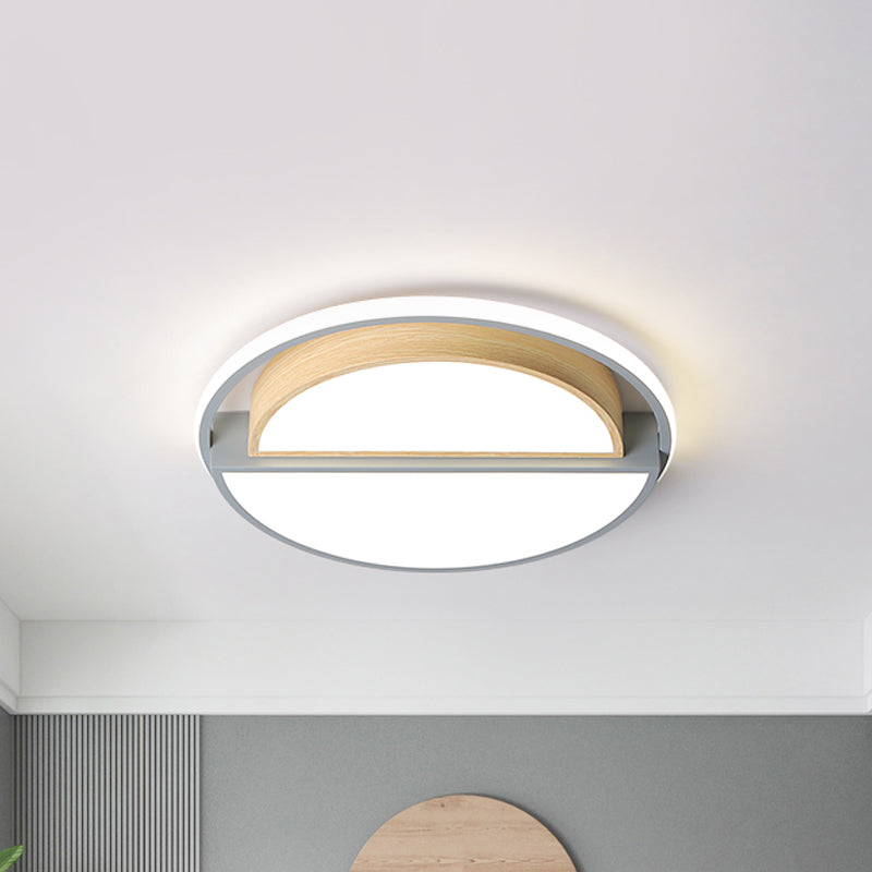 Modern Macaron Iron Ceiling Fixture 16.5"/20.5" Wide LED Flush Mount Lighting in Green/Grey-Wood with Warm/White Light