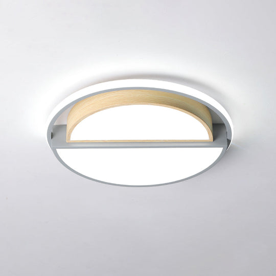 Modern Macaron Iron Ceiling Fixture 16.5"/20.5" Wide LED Flush Mount Lighting in Green/Grey-Wood with Warm/White Light