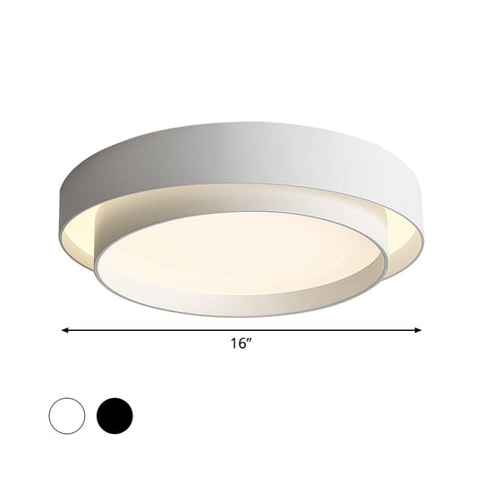 Simple Led Flush Mount Acrylic White/Black Circle Ceiling Light Fixture 16/19.5 Wide [Warm/White