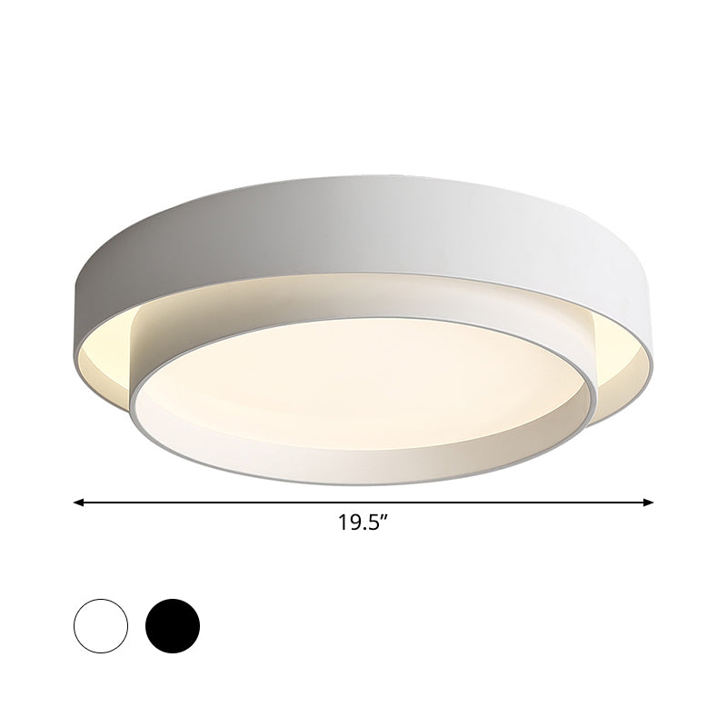 Simple LED Flush Mount Acrylic White/Black Circle Ceiling Light Fixture – 16"/19.5" Wide [Warm/White Light]