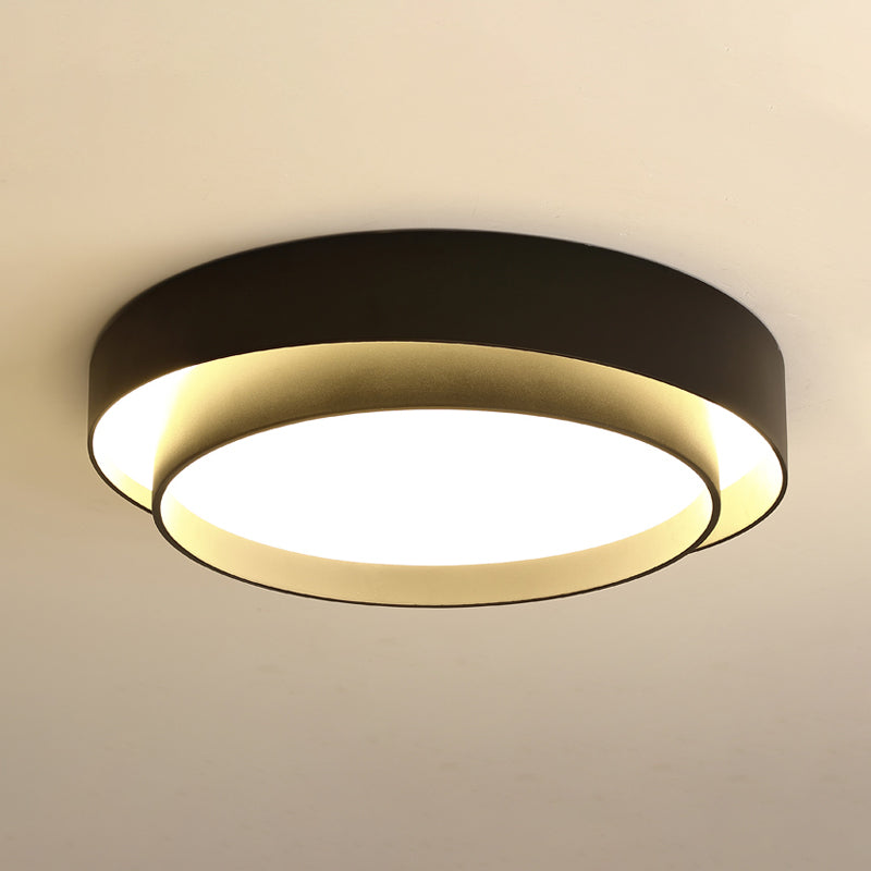 Simple Led Flush Mount Acrylic White/Black Circle Ceiling Light Fixture 16/19.5 Wide [Warm/White