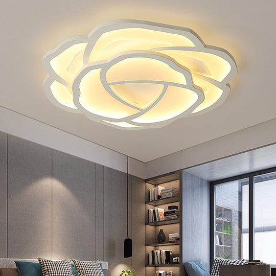 Romantic LED Flush Mount Acrylic White Rose Ceiling Light, 16.5/20.5 Inches Wide