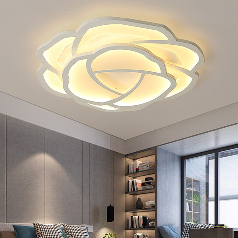 Romantic Led Flush Mount Acrylic White Rose Ceiling Light 16.5/20.5 Inches Wide / 16.5