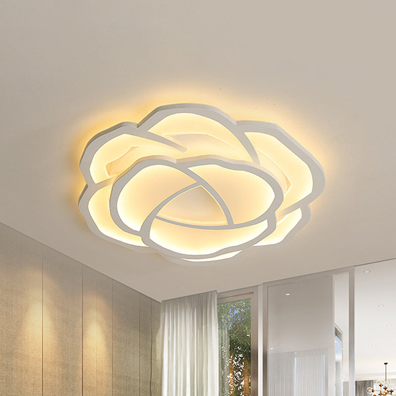 Romantic Led Flush Mount Acrylic White Rose Ceiling Light 16.5/20.5 Inches Wide