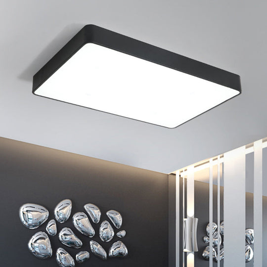 Rectangular LED Flush Ceiling Light - Black/White Iron Simplicity with Acrylic Diffuser