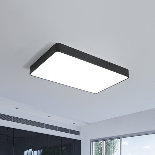 Rectangular LED Flush Ceiling Light - Black/White Iron Simplicity with Acrylic Diffuser