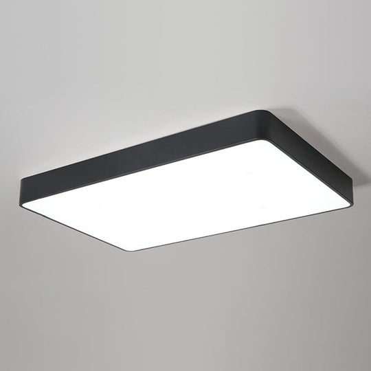 Rectangular LED Flush Ceiling Light - Black/White Iron Simplicity with Acrylic Diffuser