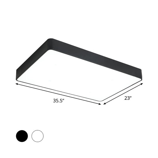 Rectangular LED Flush Ceiling Light - Black/White Iron Simplicity with Acrylic Diffuser