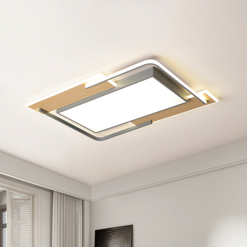 Modern Grey-Wood Flush Mount LED Ceiling Light with Acrylic Shade - Warm/White Light for Living Room