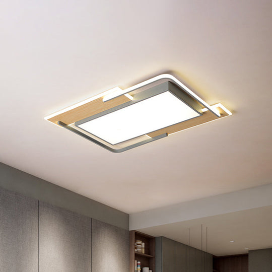 Modern Grey-Wood Flush Mount LED Ceiling Light with Acrylic Shade - Warm/White Light for Living Room