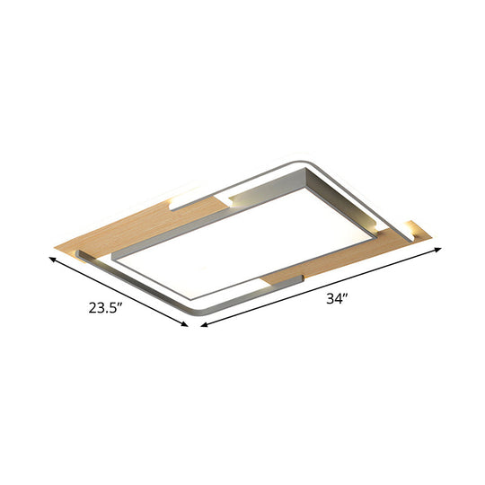 Modern Grey-Wood Flush Mount LED Ceiling Light with Acrylic Shade - Warm/White Light for Living Room