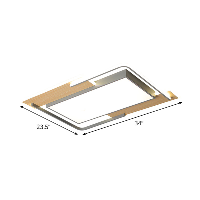 Modern Grey-Wood Flush Mount Led Ceiling Light With Acrylic Shade - Warm/White For Living Room