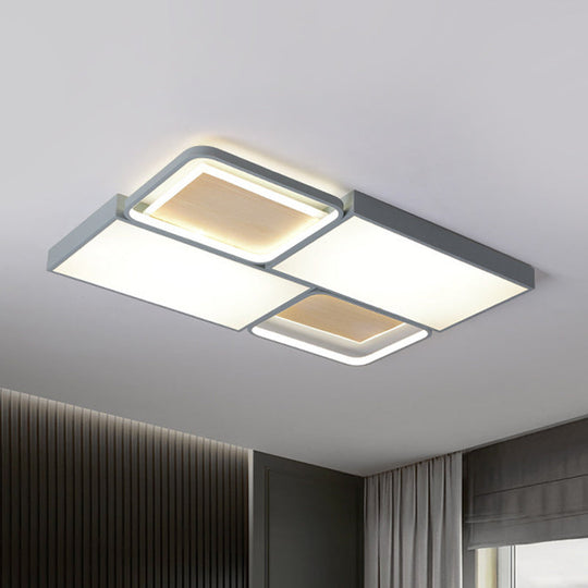 Rectangular Flush Mount Light - Nordic Acrylic Grey and Wood LED Ceiling Lamp with Adjustable Warm/White Lighting