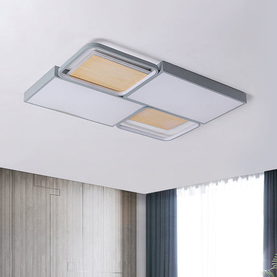 Rectangular Flush Mount Light - Nordic Acrylic Grey and Wood LED Ceiling Lamp with Adjustable Warm/White Lighting