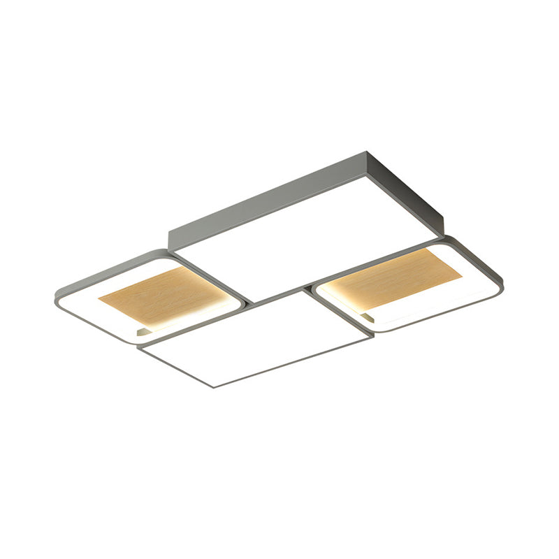 Rectangular Flush Mount Light - Nordic Acrylic Grey and Wood LED Ceiling Lamp with Adjustable Warm/White Lighting