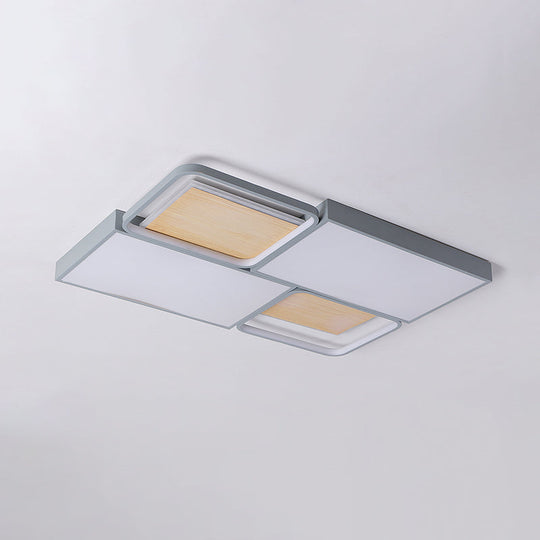 Rectangular Flush Mount Light - Nordic Acrylic Grey And Wood Led Ceiling Lamp With Adjustable