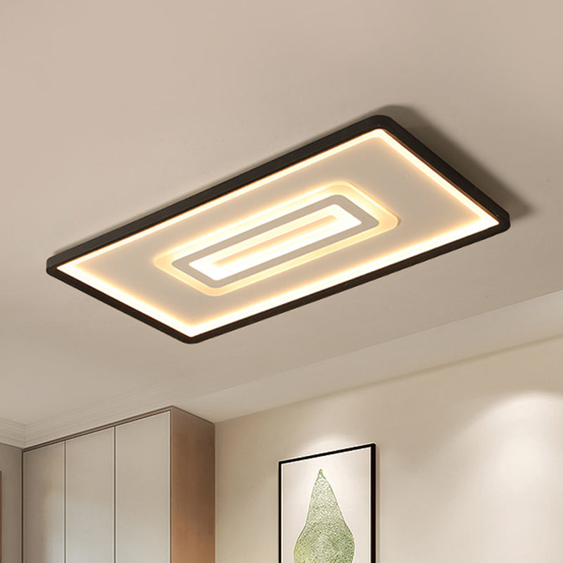 Ultra Thin Rectangular Led Flushmount Ceiling Lamp In Acrylic Black - Warm/White Light