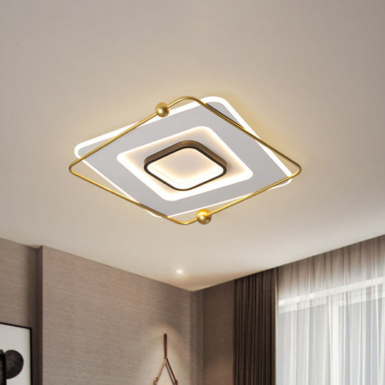 Modern White-Gold Tiered LED Flush Mount Ceiling Light, Thin Square Aluminum Fixture (18"/22" Width) - Warm/White Light