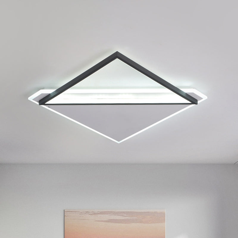 Minimalist Rhombus Flushmount LED Ceiling Light in Black-White, 16.5"/20.5" Wide