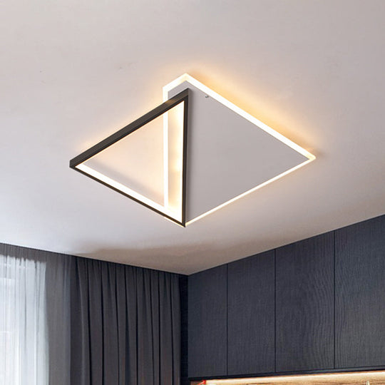 Minimalist Rhombus Flushmount LED Ceiling Light in Black-White, 16.5"/20.5" Wide