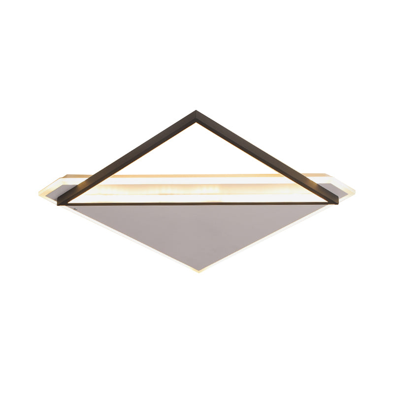 Minimalist Rhombus Flushmount LED Ceiling Light in Black-White, 16.5"/20.5" Wide