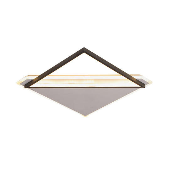 Minimalist Rhombus Flushmount LED Ceiling Light in Black-White, 16.5"/20.5" Wide