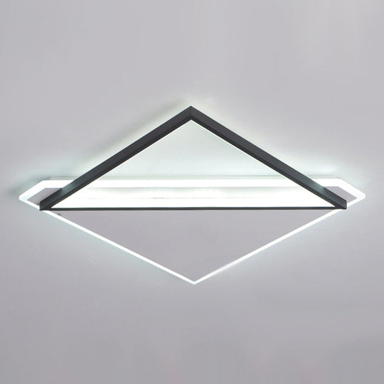 Minimalist Rhombus Flushmount LED Ceiling Light in Black-White, 16.5"/20.5" Wide