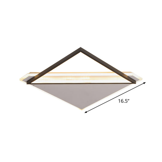 Minimalist Rhombus Flushmount LED Ceiling Light in Black-White, 16.5"/20.5" Wide