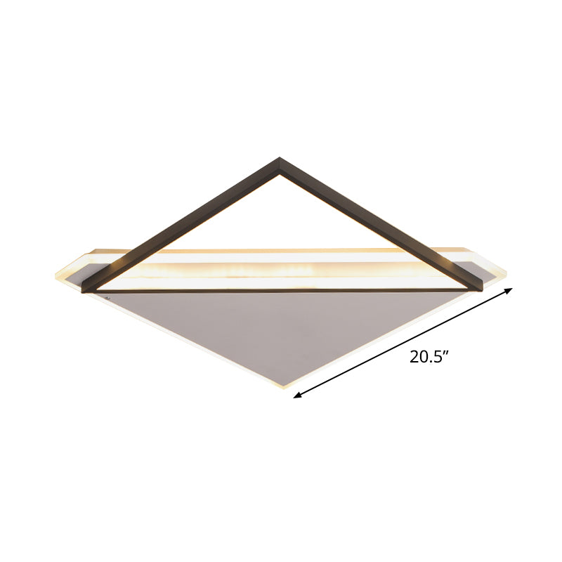 Minimalist Rhombus Flushmount LED Ceiling Light in Black-White, 16.5"/20.5" Wide