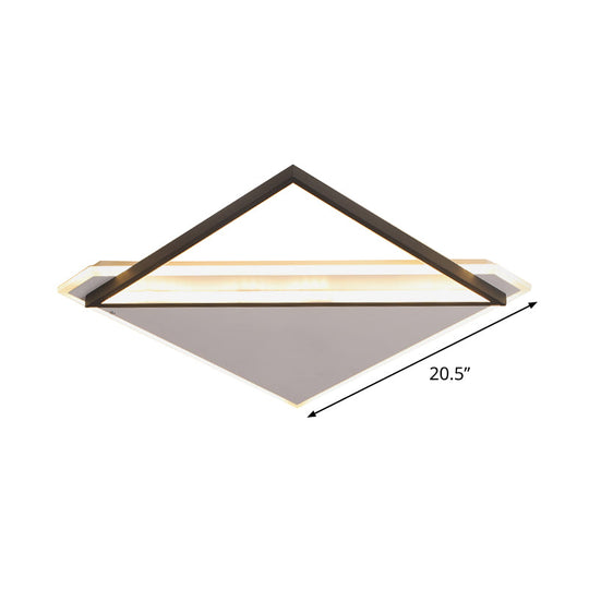 Minimalist Rhombus Flushmount LED Ceiling Light in Black-White, 16.5"/20.5" Wide