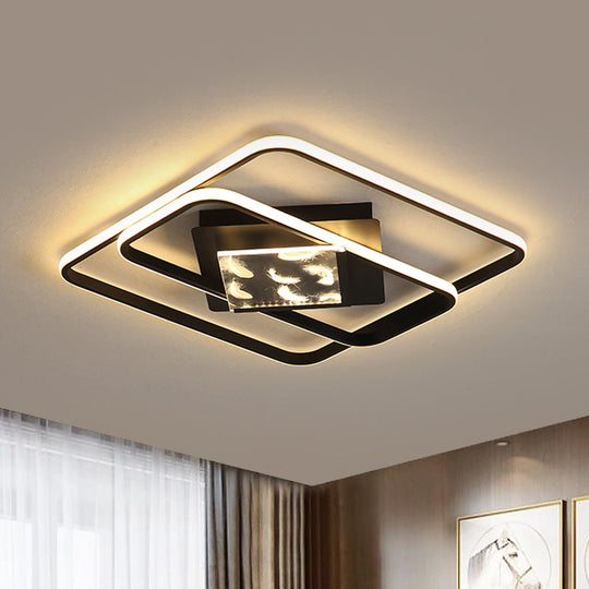 Modern Aluminum LED Ceiling Lamp - Sleek Rectangle Design for Bedroom - 18"/21.5" Width - Flushmount Lighting in Black (Warm/White Light)