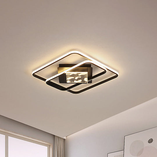 Modern Aluminum LED Ceiling Lamp - Sleek Rectangle Design for Bedroom - 18"/21.5" Width - Flushmount Lighting in Black (Warm/White Light)