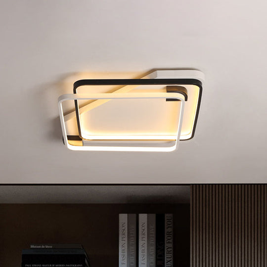 Minimalist Silica Gel Led Ceiling Lamp With Dual Square Ring Design In Warm/White Light - 18/22 W