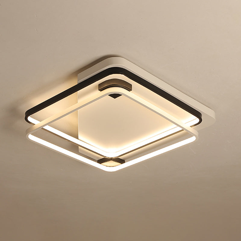 Minimalist Silica Gel Led Ceiling Lamp With Dual Square Ring Design In Warm/White Light - 18/22 W