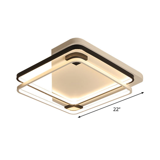 Minimalist Silica Gel Led Ceiling Lamp With Dual Square Ring Design In Warm/White Light - 18/22 W