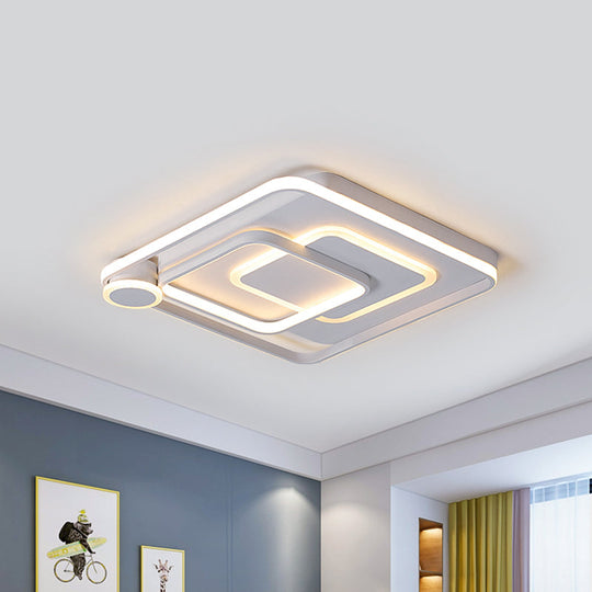 Contemporary Led Ceiling Mounted Lamp - White Square Overlapped Flush Light 18/21.5 Wide Warm/White