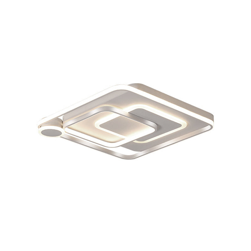 Contemporary LED Ceiling Mounted Lamp - White Square Overlapped Flush Light - 18"/21.5" Wide - Warm/White Light - Ideal for Bedroom