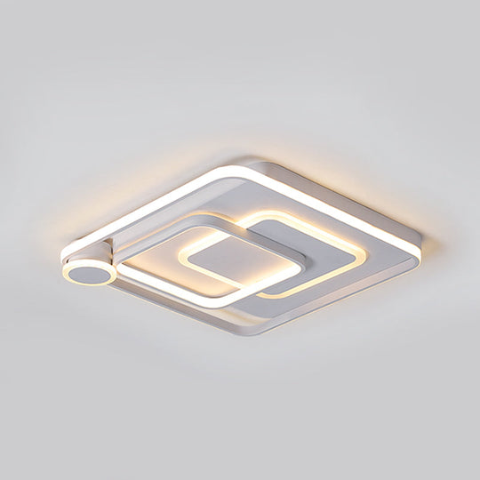 Contemporary LED Ceiling Mounted Lamp - White Square Overlapped Flush Light - 18"/21.5" Wide - Warm/White Light - Ideal for Bedroom