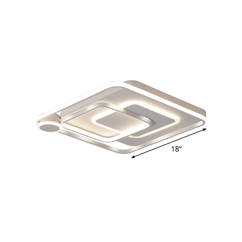 Contemporary Led Ceiling Mounted Lamp - White Square Overlapped Flush Light 18/21.5 Wide Warm/White