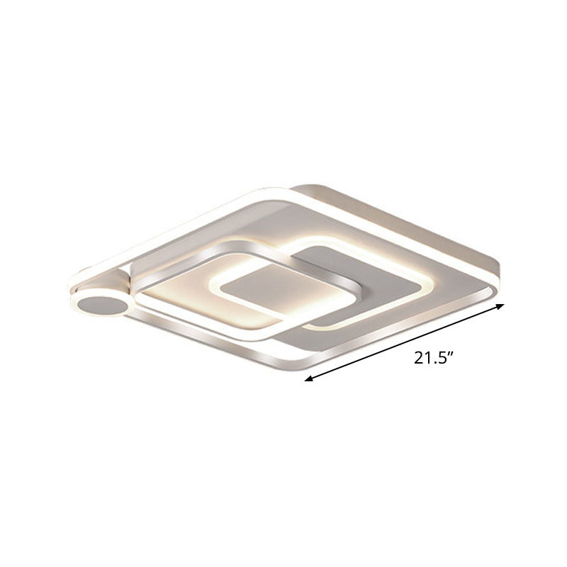 Contemporary Led Ceiling Mounted Lamp - White Square Overlapped Flush Light 18/21.5 Wide Warm/White