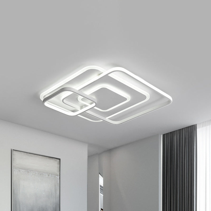 W Hotel LED Flush Mount Light - Modern White Ceiling Lamp - Stacking Square Acrylic Frame - Warm/White Light - 18"/21.5