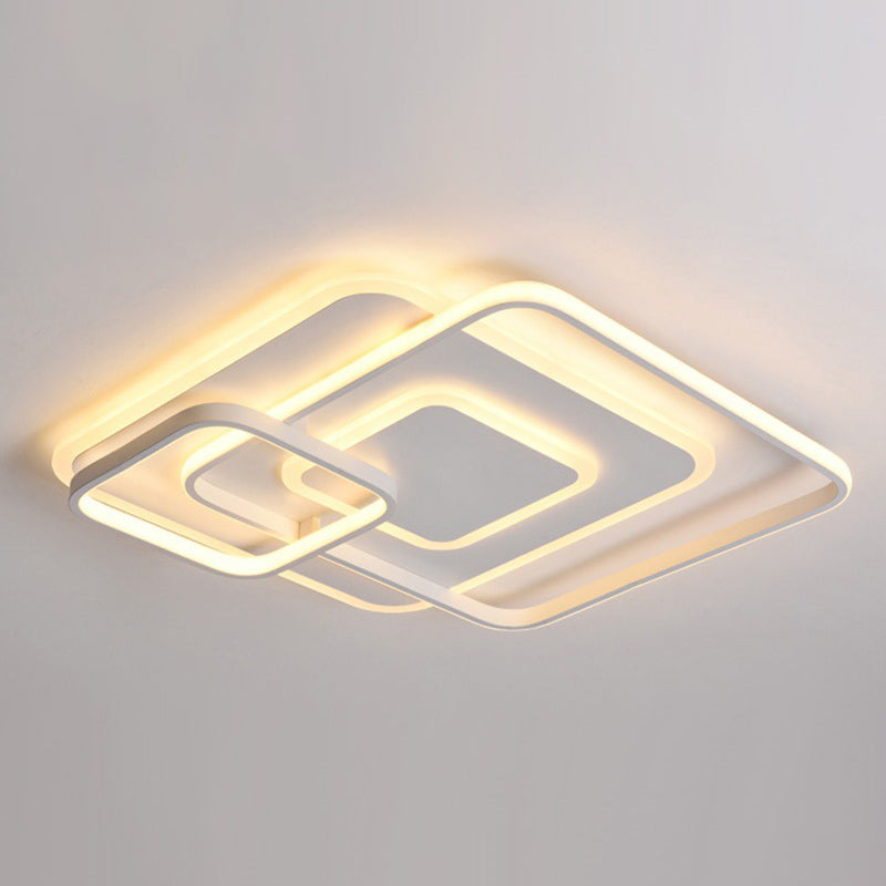 W Hotel LED Flush Mount Light - Modern White Ceiling Lamp - Stacking Square Acrylic Frame - Warm/White Light - 18"/21.5